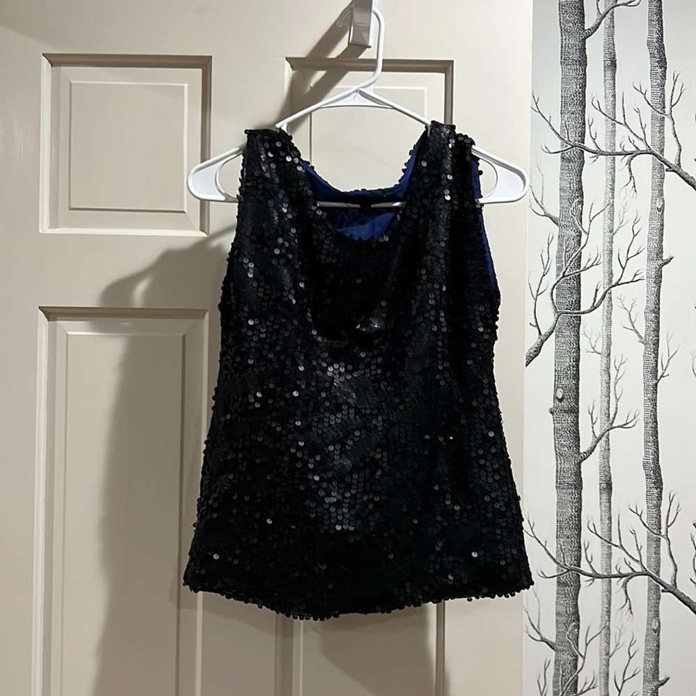 BLACK GOLD BRAND BLUE SEQUIN SLEEVELESS SHIRT-SIZE SMALL